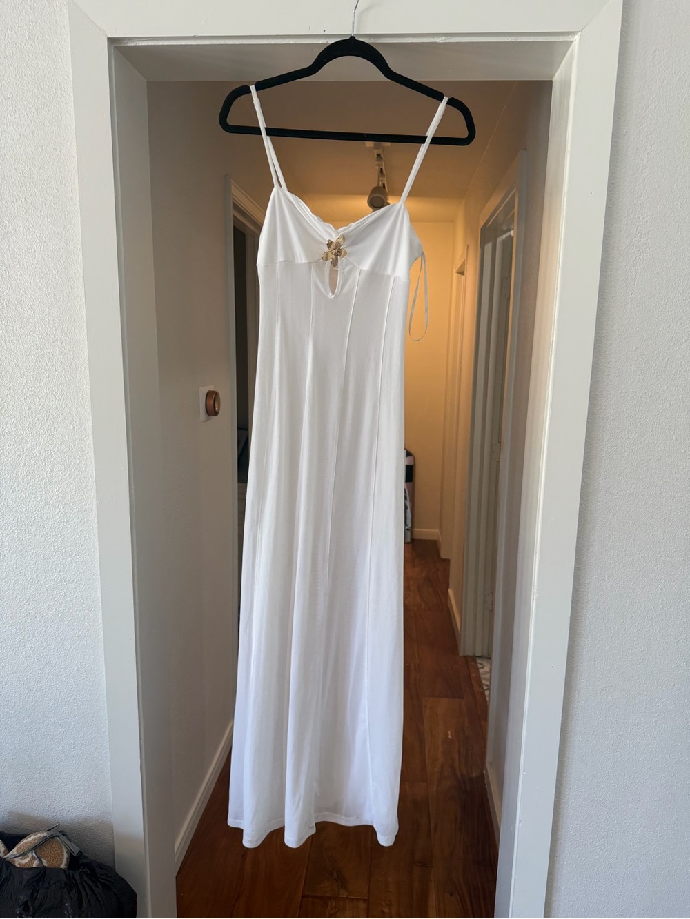 Women’s White Long Swim Coverup Maxi with Spaghetti Straps
